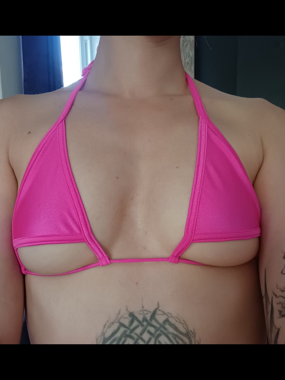 Underboob Showing Hot Pink Triangle Rave Top